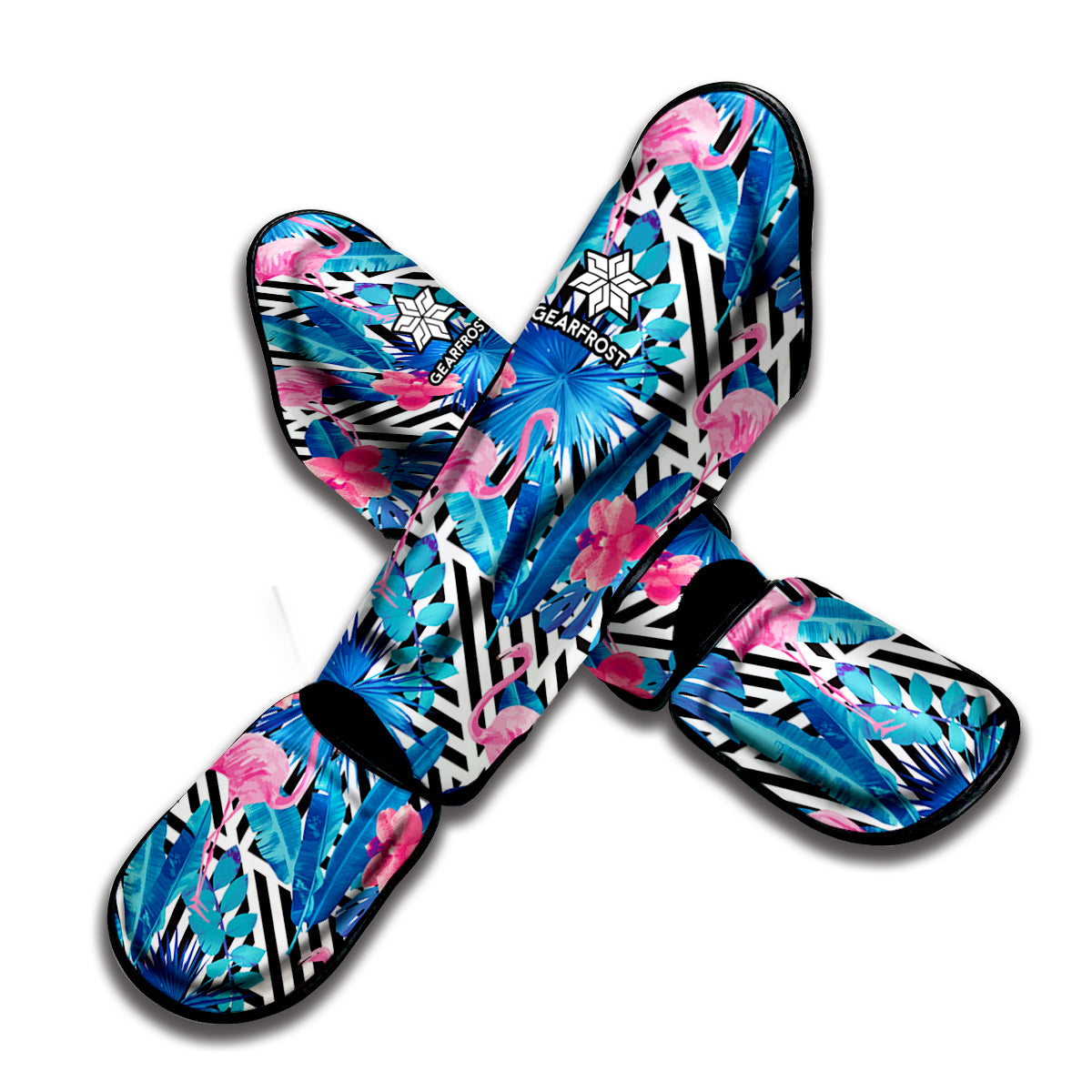 Blue Tropical And Pink Flamingo Print Muay Thai Shin Guard