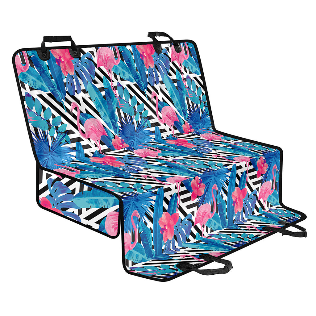 Blue Tropical And Pink Flamingo Print Pet Car Back Seat Cover