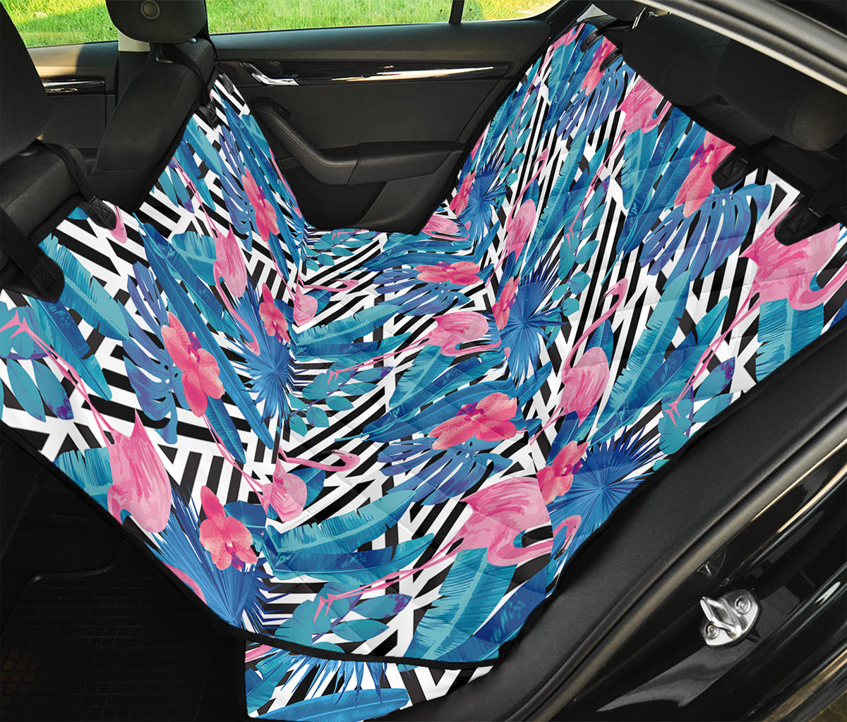 Blue Tropical And Pink Flamingo Print Pet Car Back Seat Cover