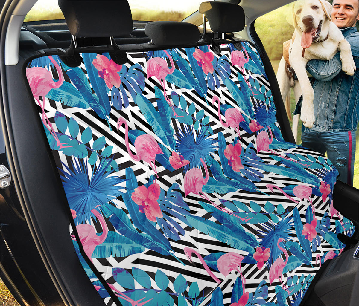 Blue Tropical And Pink Flamingo Print Pet Car Back Seat Cover