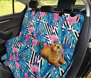 Blue Tropical And Pink Flamingo Print Pet Car Back Seat Cover