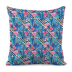 Blue Tropical And Pink Flamingo Print Pillow Cover