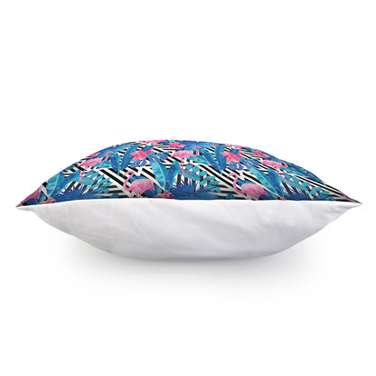 Blue Tropical And Pink Flamingo Print Pillow Cover