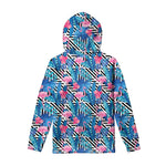 Blue Tropical And Pink Flamingo Print Pullover Hoodie