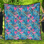 Blue Tropical And Pink Flamingo Print Quilt