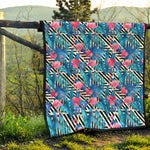 Blue Tropical And Pink Flamingo Print Quilt