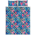 Blue Tropical And Pink Flamingo Print Quilt Bed Set
