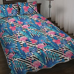 Blue Tropical And Pink Flamingo Print Quilt Bed Set