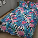 Blue Tropical And Pink Flamingo Print Quilt Bed Set