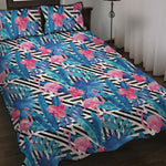 Blue Tropical And Pink Flamingo Print Quilt Bed Set