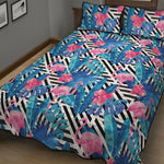 Blue Tropical And Pink Flamingo Print Quilt Bed Set