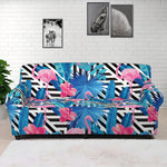 Blue Tropical And Pink Flamingo Print Sofa Cover
