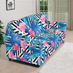 Blue Tropical And Pink Flamingo Print Sofa Cover