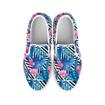 Blue Tropical And Pink Flamingo Print White Slip On Shoes