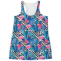 Blue Tropical And Pink Flamingo Print Women's Racerback Tank Top
