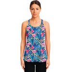 Blue Tropical And Pink Flamingo Print Women's Racerback Tank Top