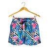 Blue Tropical And Pink Flamingo Print Women's Shorts