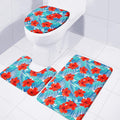 Blue Tropical Hibiscus Pattern Print 3 Piece Bath Mat Set