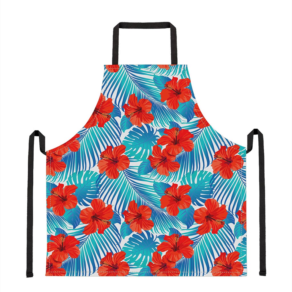 Blue Tropical Hibiscus Pattern Print Apron