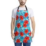 Blue Tropical Hibiscus Pattern Print Apron