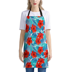 Blue Tropical Hibiscus Pattern Print Apron