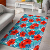 Blue Tropical Hibiscus Pattern Print Area Rug GearFrost