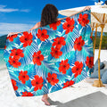 Blue Tropical Hibiscus Pattern Print Beach Sarong Wrap