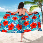 Blue Tropical Hibiscus Pattern Print Beach Sarong Wrap