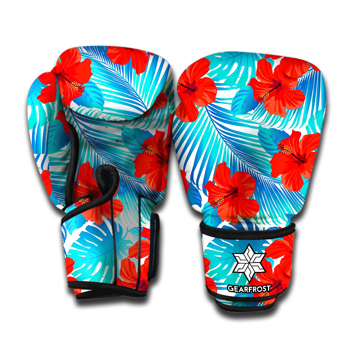 Blue Tropical Hibiscus Pattern Print Boxing Gloves