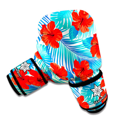 Blue Tropical Hibiscus Pattern Print Boxing Gloves