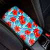 Blue Tropical Hibiscus Pattern Print Car Center Console Cover