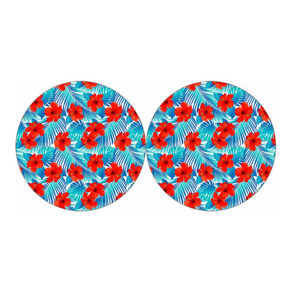 Blue Tropical Hibiscus Pattern Print Car Coasters