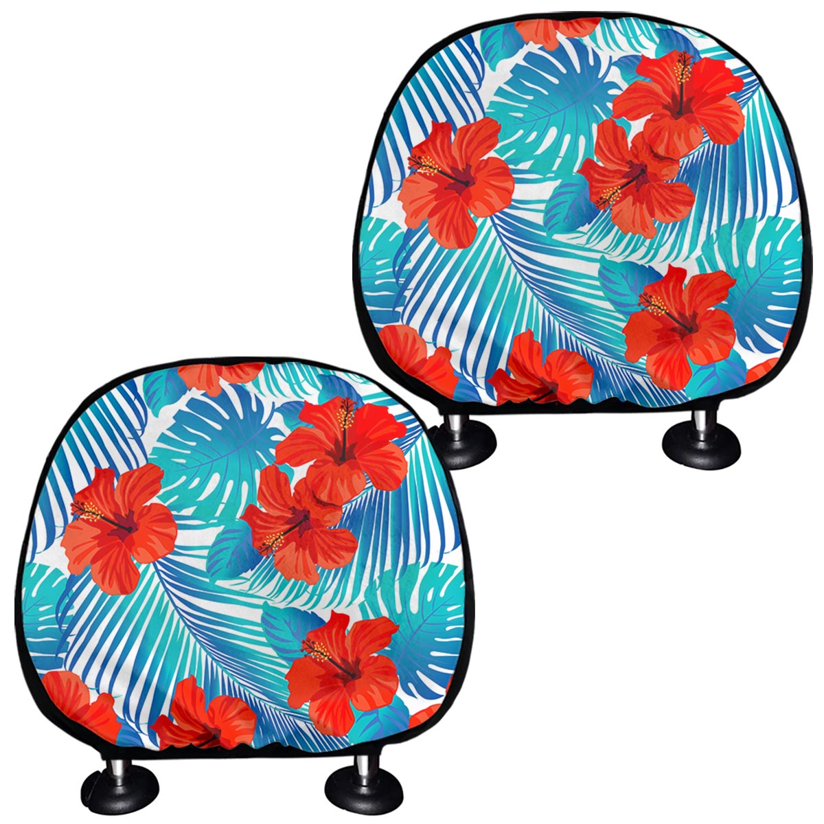 Blue Tropical Hibiscus Pattern Print Car Headrest Covers