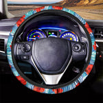Blue Tropical Hibiscus Pattern Print Car Steering Wheel Cover