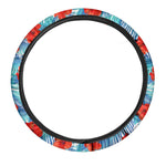 Blue Tropical Hibiscus Pattern Print Car Steering Wheel Cover