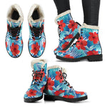 Blue Tropical Hibiscus Pattern Print Comfy Boots GearFrost