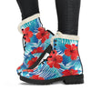 Blue Tropical Hibiscus Pattern Print Comfy Boots GearFrost