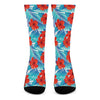 Blue Tropical Hibiscus Pattern Print Crew Socks