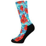 Blue Tropical Hibiscus Pattern Print Crew Socks