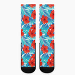 Blue Tropical Hibiscus Pattern Print Crew Socks