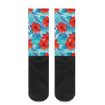 Blue Tropical Hibiscus Pattern Print Crew Socks