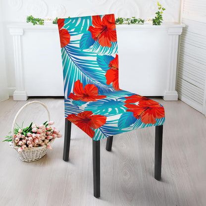 Blue Tropical Hibiscus Pattern Print Dining Chair Slipcover