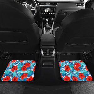 Blue Tropical Hibiscus Pattern Print Front and Back Car Floor Mats