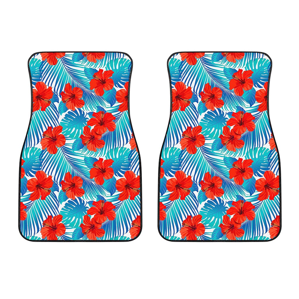 Blue Tropical Hibiscus Pattern Print Front Car Floor Mats