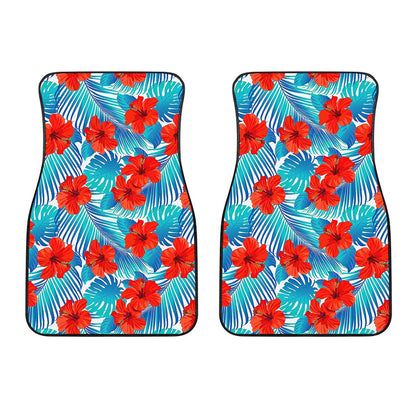 Blue Tropical Hibiscus Pattern Print Front Car Floor Mats