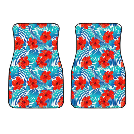 Blue Tropical Hibiscus Pattern Print Front Car Floor Mats