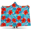 Blue Tropical Hibiscus Pattern Print Hooded Blanket