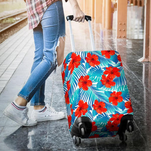 Blue Tropical Hibiscus Pattern Print Luggage Cover GearFrost