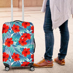 Blue Tropical Hibiscus Pattern Print Luggage Cover GearFrost