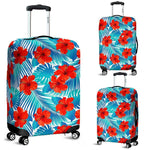 Blue Tropical Hibiscus Pattern Print Luggage Cover GearFrost